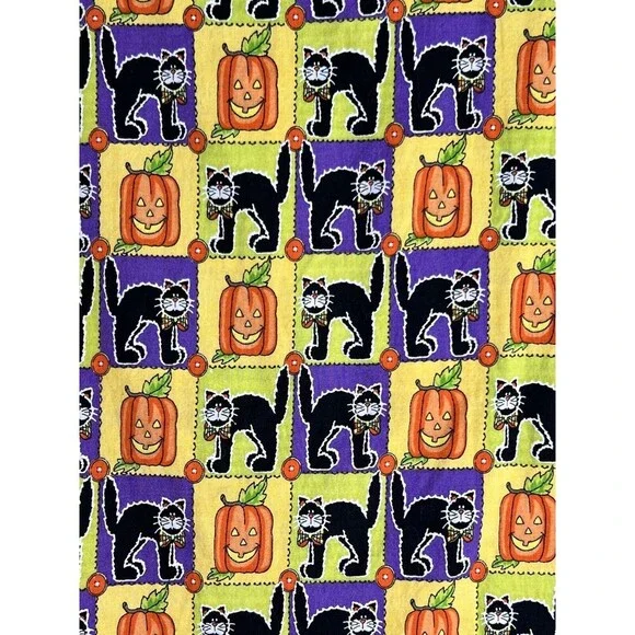 Handmade Women's Halloween Scrub Top Black Cats & Pumpkins Size Small - Picture 3 of 4